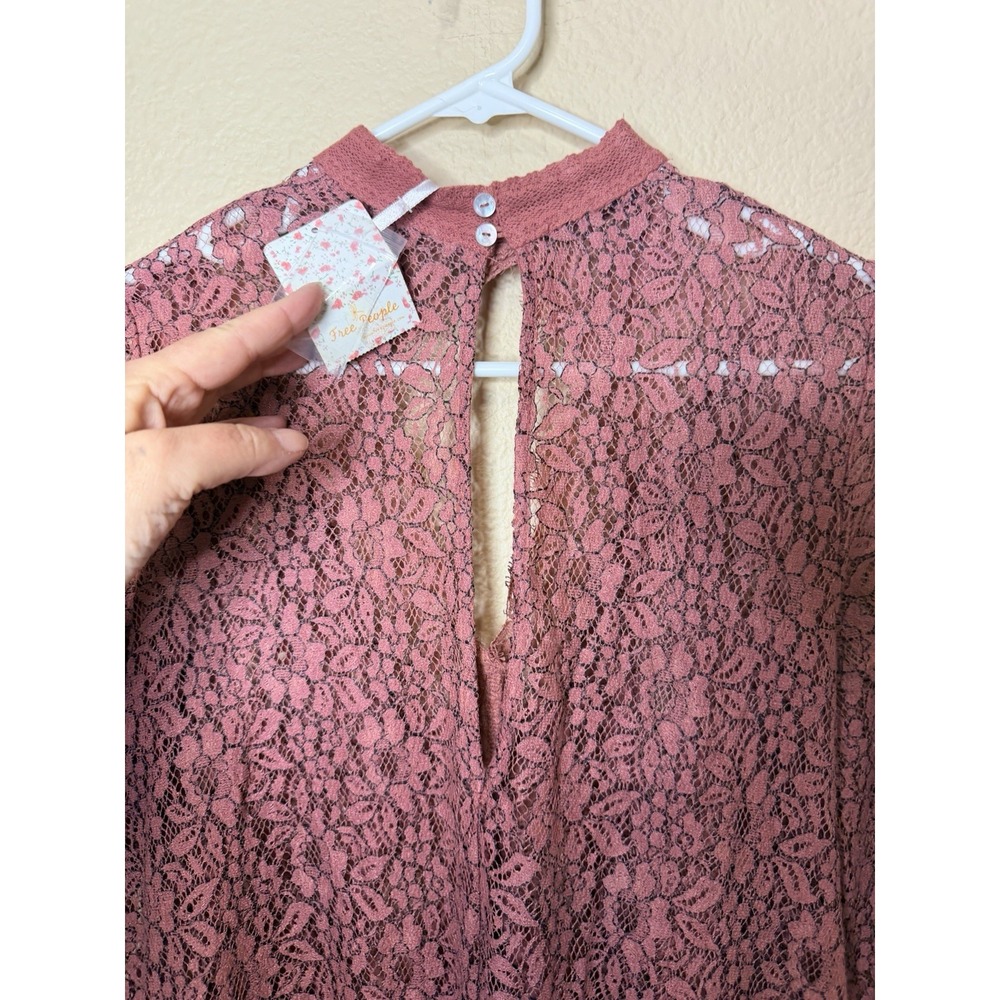 NWT'S Free People Tell Tale Lace Tunic Mini Dress Dusty Mauve Pink - Picture 9 of 11